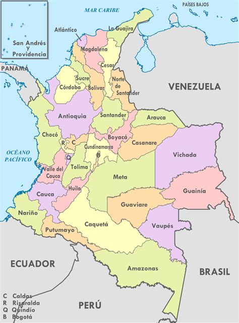 mapa de colombia con sus departamentos